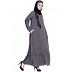 Designer Nida abaya with Patchwork- Grey